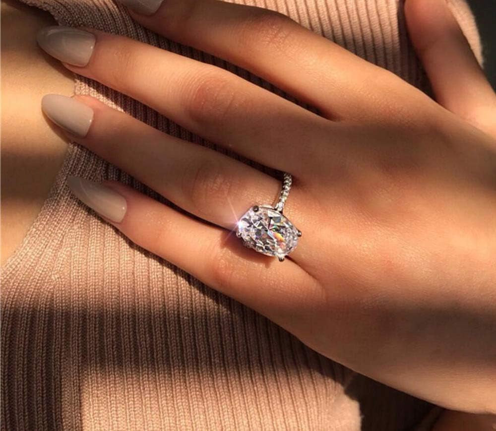 925 Silver Elliptical Perfect Cutting 3Ct CZ Engagement Rings for Women Cubic Zirconia Promise Halo Engagement Ring Solitaire Engagement Ring Size 6