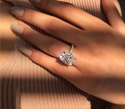 925 Silver Elliptical Perfect Cutting 3Ct CZ Engagement Rings for Women Cubic Zirconia Promise Halo Engagement Ring Solitaire Engagement Ring Size 6