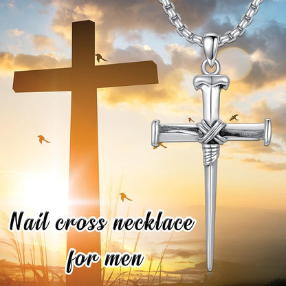 Three Nail Cross Necklace 925 Sterling Silver 3 Nail Cross Pendant Christian Jewelry Gifts for Men 22+2"
