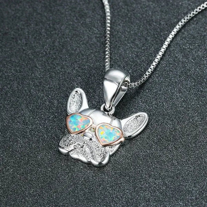 Fashion 925 Silver Plated Cgold Dog Charm White Simulated Opal Pendant Necklace Wedding Jewelry