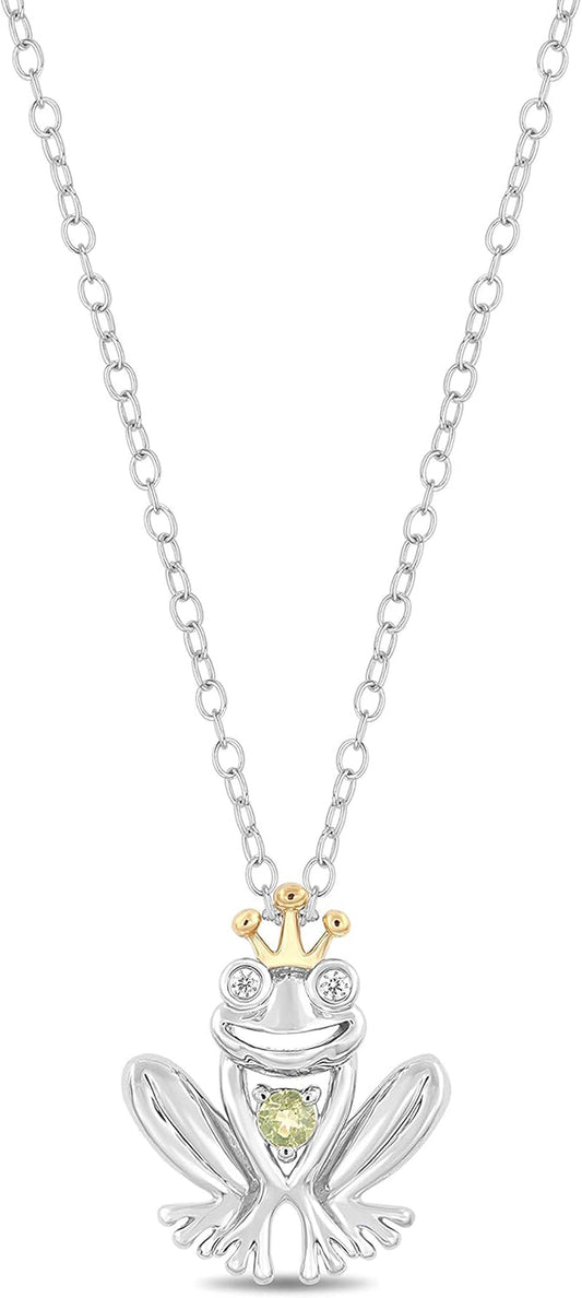 Enchanted Disney Fine Jewelry Sterling Silver and 10K Yellow Gold Diamond Accent and Peridot Fashion Tiana Pendant - WORLD TIME VISITS