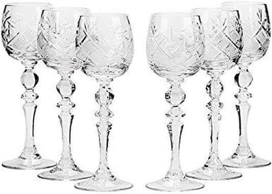 Set of 6 Neman Glassworks, 2-Oz Hand Made Vintage Russian Crystal Shot Glasses on a Stem, Vodka or Liquor Old-Fashioned Glassware - WORLD TIME VISITS
