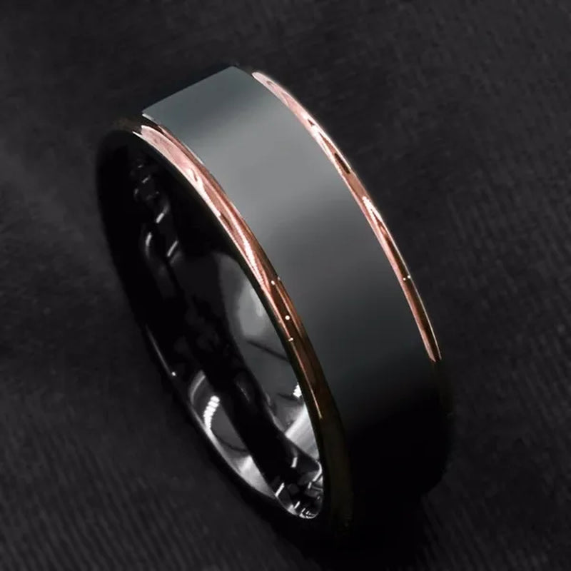8MM Fashion Men'S and Women'S Tungsten Carbide Ring Rose Gold Black Brushed Wedding Ring Men'S Jewelry