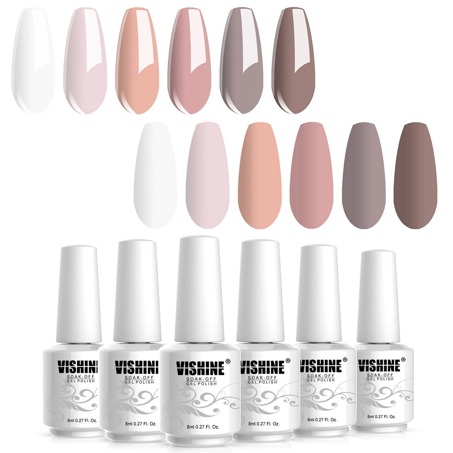 Gel Nail Polish Kit - 6 Colors Classic Nudes Series Natural Skin Tone, Trendy Pigmented Daily Nail Gel Shades Nail Art at All Seasons