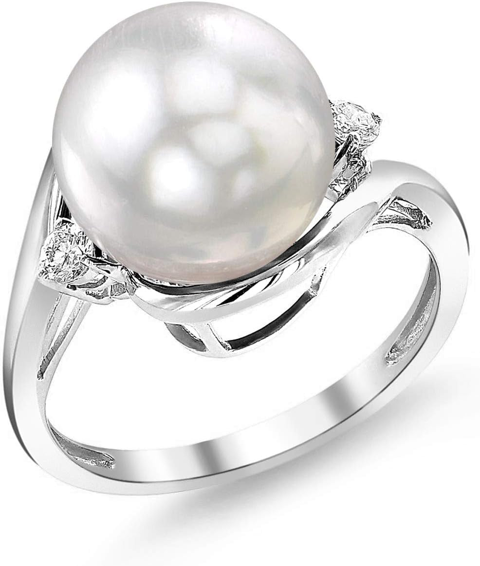 White South Sea Cultured Pearl Ring for Women 18K Gold Serenity Pearl and Diamond Ring