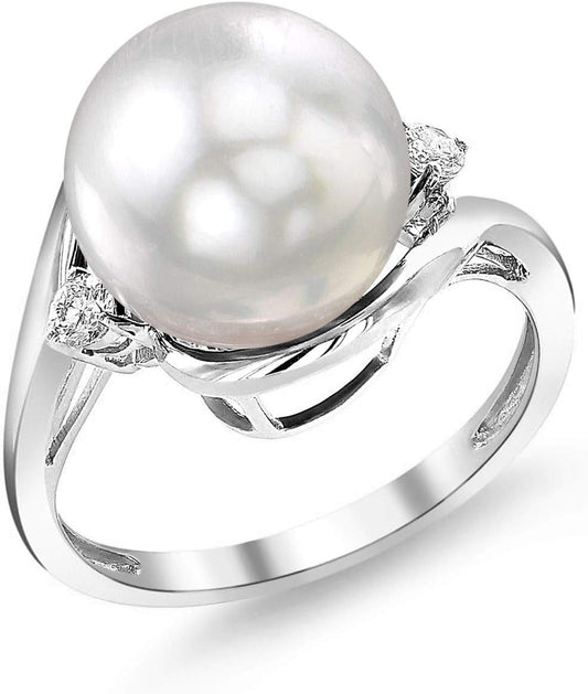White South Sea Cultured Pearl Ring for Women 18K Gold Serenity Pearl and Diamond Ring