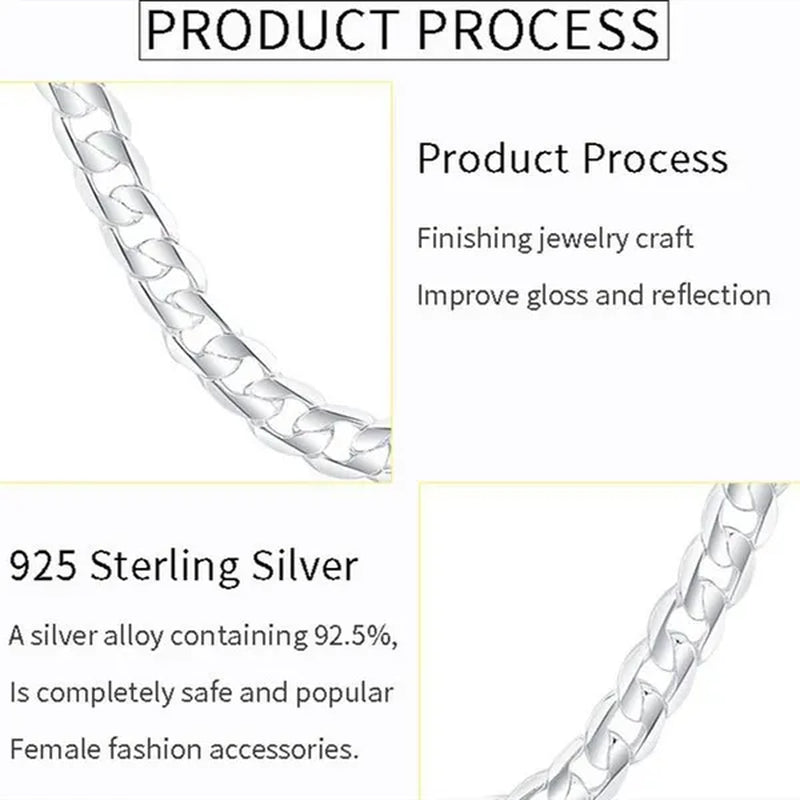 European Fashion Luxury Exaggeration Men's and Women's Bright 925 Sterling Silver Sideways Chain Necklace Exquisite Cuban Necklace Size Includes 16-30 inches