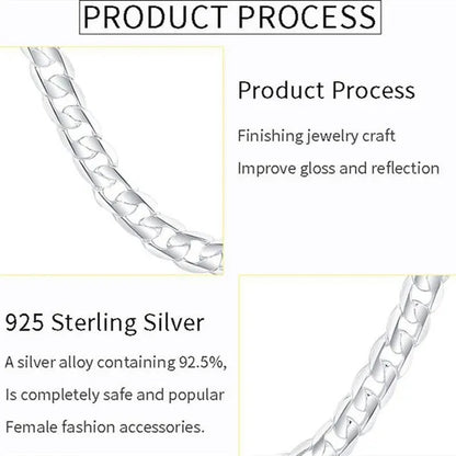 European Fashion Luxury Exaggeration Men's and Women's Bright 925 Sterling Silver Sideways Chain Necklace Exquisite Cuban Necklace Size Includes 16-30 inches