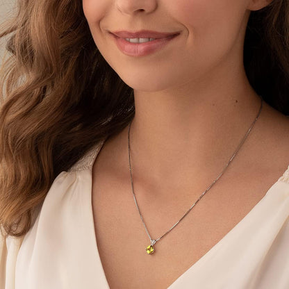 Solid 14K White Gold Peridot Pendant for Women, Genuine Gemstone Classic Solitaire, Cushion Cut, 6Mm, 1 Carat Total, Real Gold Peridot Jewelry, August Birthstone Necklace, W/Jewelry Box