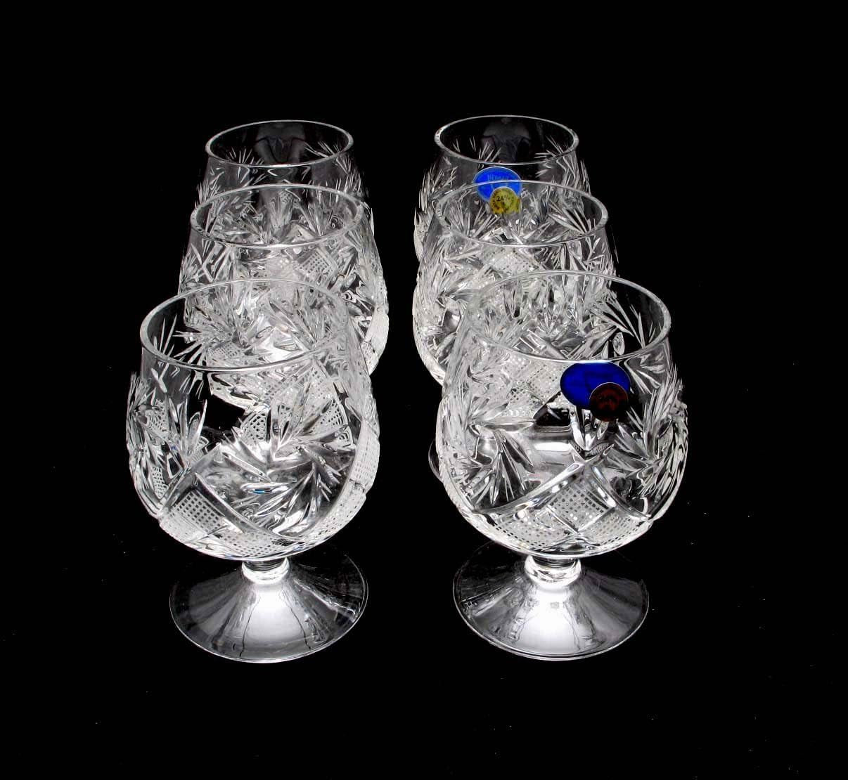Set of 6 Russian Cut Crystal Cognac/Brandy Snifters Handmade - WORLD TIME VISITS