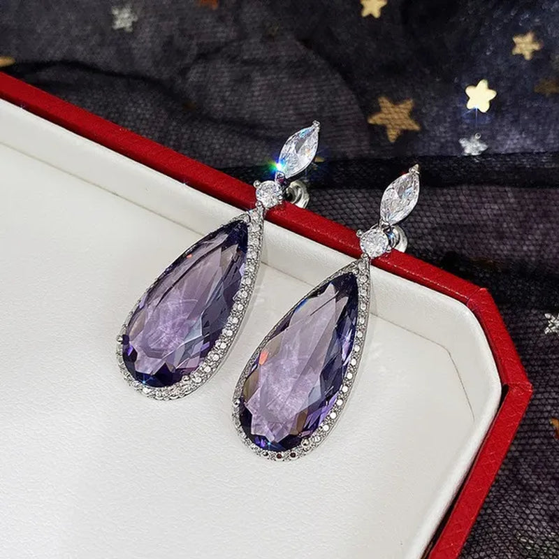Gorgeous Teardrop Amethyst Gemstone Dangle Earrings for Women Noble 925 Sterling Silver Earrings Party Vintage Jewelry - WORLD TIME VISITS