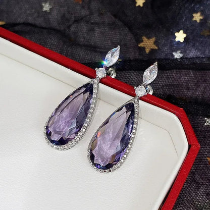 Gorgeous Teardrop Amethyst Gemstone Dangle Earrings for Women Noble 925 Sterling Silver Earrings Party Vintage Jewelry - WORLD TIME VISITS