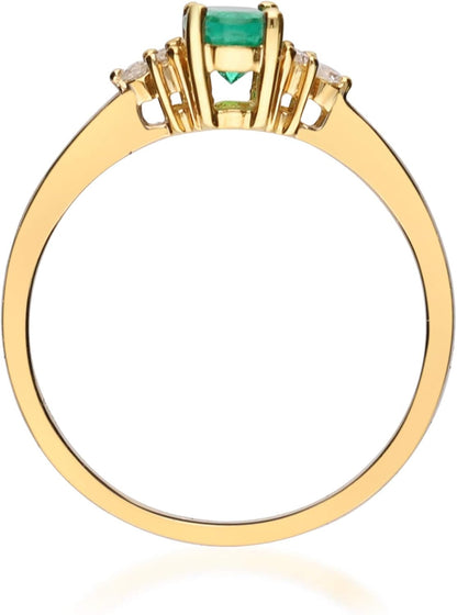 10K Yellow Gold Natural Zambian Emerald Ring with Natural Diamonds for Women | Ethically, Authentically & Organically Sourced Oval-Cut Emerald Hand-Crafted Jewelry for Her | Emerald Ring for Women.
