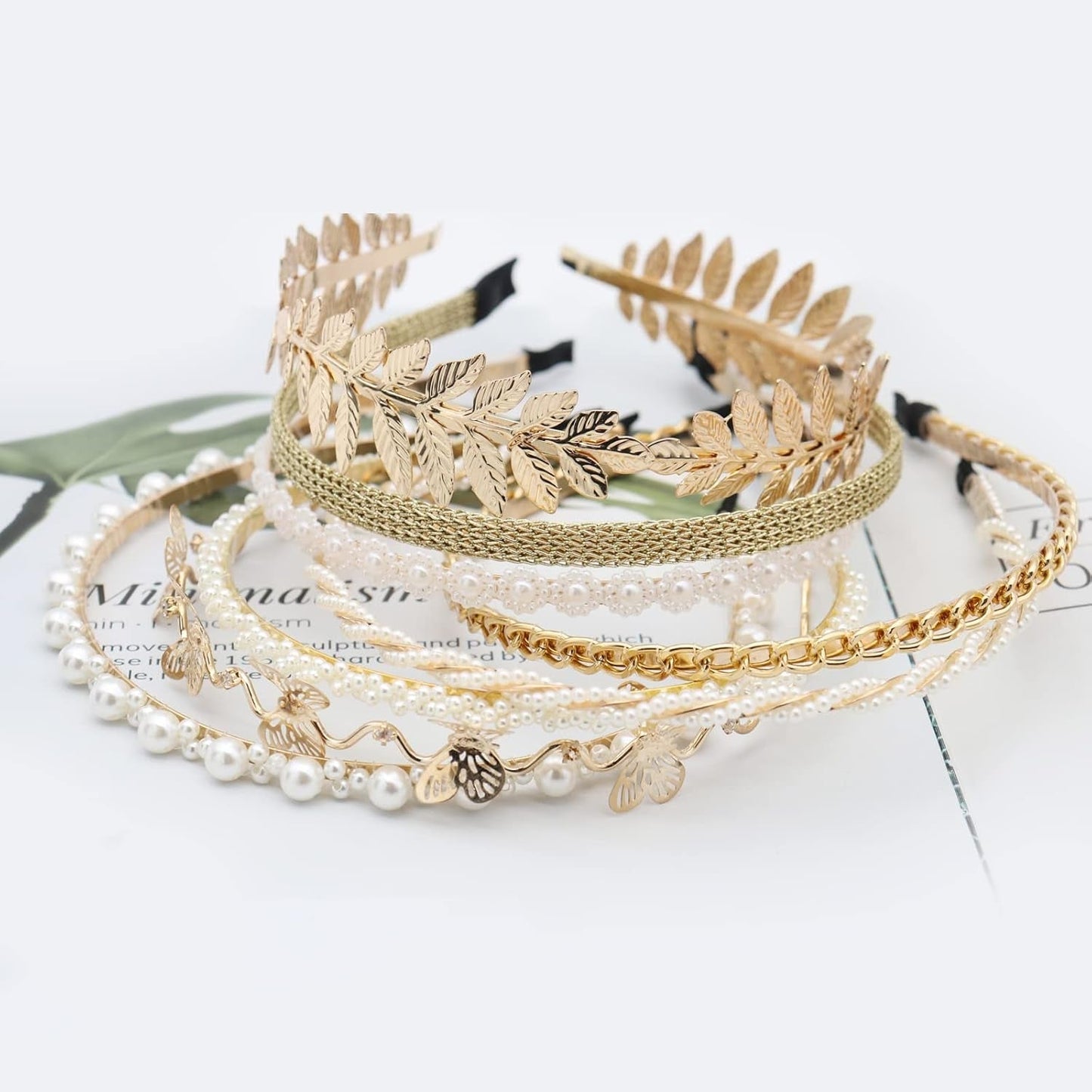 8 PCS Headbands for Women Girls, Gold Pearls Headband Metal Butterfly Flower Head Bands, Bridal Wedding Hair Accessories for Women - WORLD TIME VISITS
