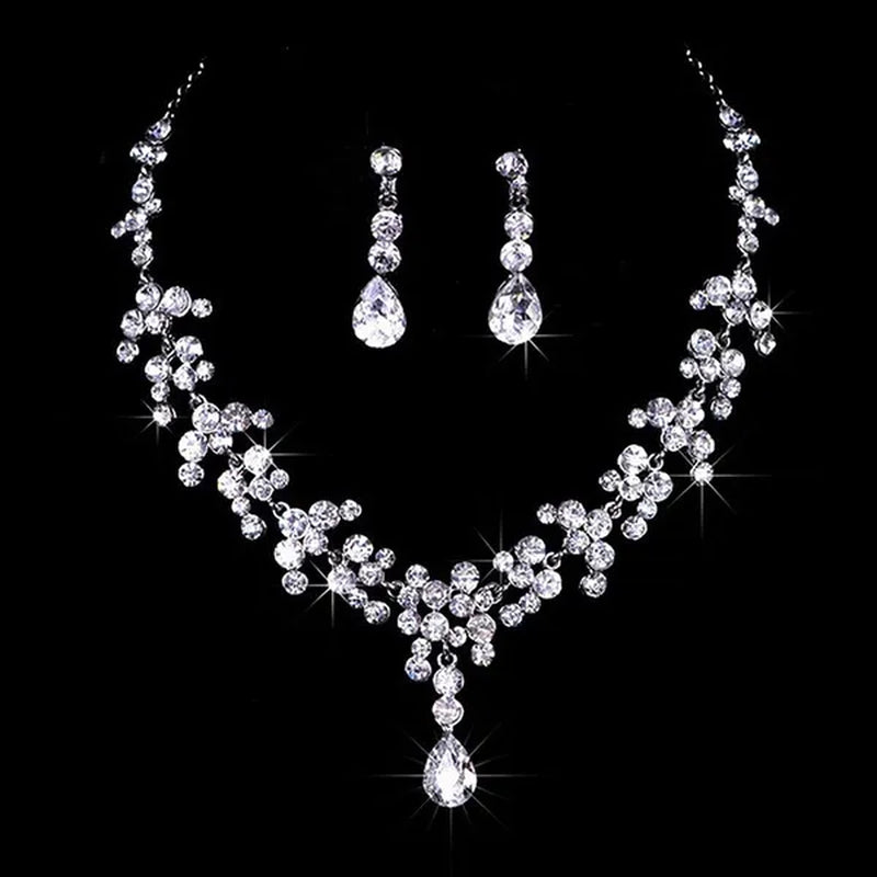 Bridal Wedding Party Jewelry Set Crystal Rhinestone Necklace & Earrings & Tiara