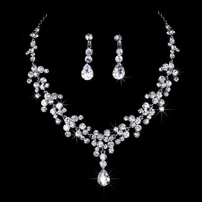 Bridal Wedding Party Jewelry Set Crystal Rhinestone Necklace & Earrings & Tiara