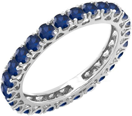 1.80 Cttw 10K round Blue Sapphire Womens Eternity Wedding Stackable Ring Band 1 3/, Solid White Gold - WORLD TIME VISITS