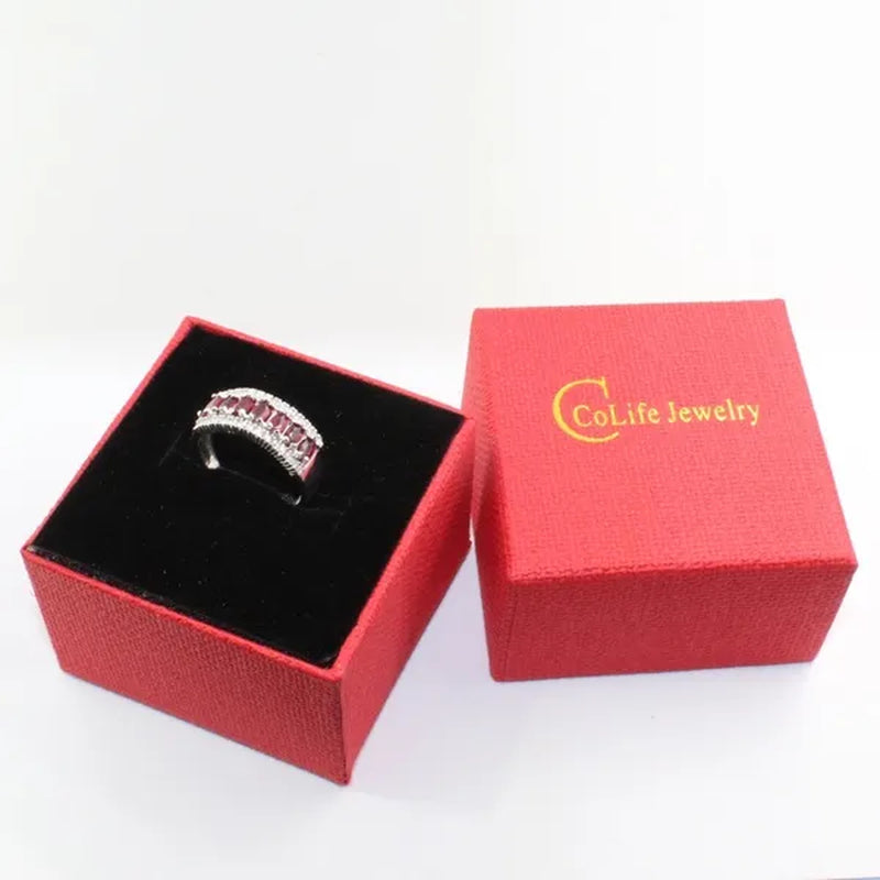 100 % Real Blood Red Ruby Wedding Ring 7 Pcs 2.5 Mm * 5 Mm Natural Ruby Silver Ring Classic 925 Sterling Silver Ruby Ring