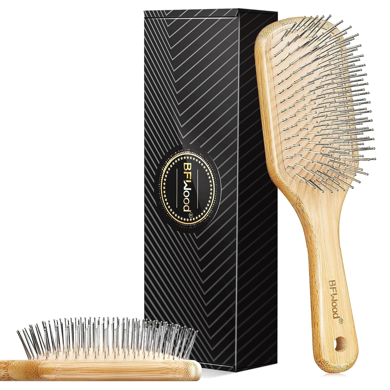 Bamboo Hair Brush with Steel Bristles, Help Hair Growth and Massaging Scalp - WORLD TIME VISITS