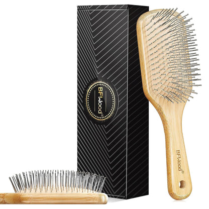 Bamboo Hair Brush with Steel Bristles, Help Hair Growth and Massaging Scalp - WORLD TIME VISITS