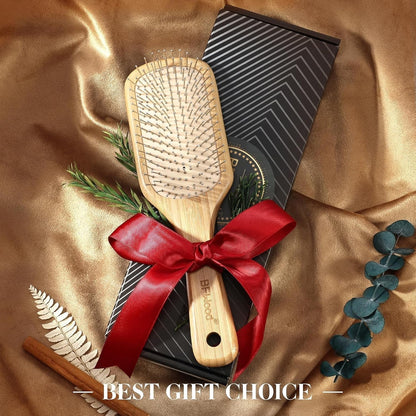 Bamboo Hair Brush with Steel Bristles, Help Hair Growth and Massaging Scalp
