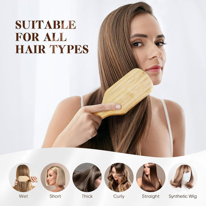 Bamboo Hair Brush with Steel Bristles, Help Hair Growth and Massaging Scalp