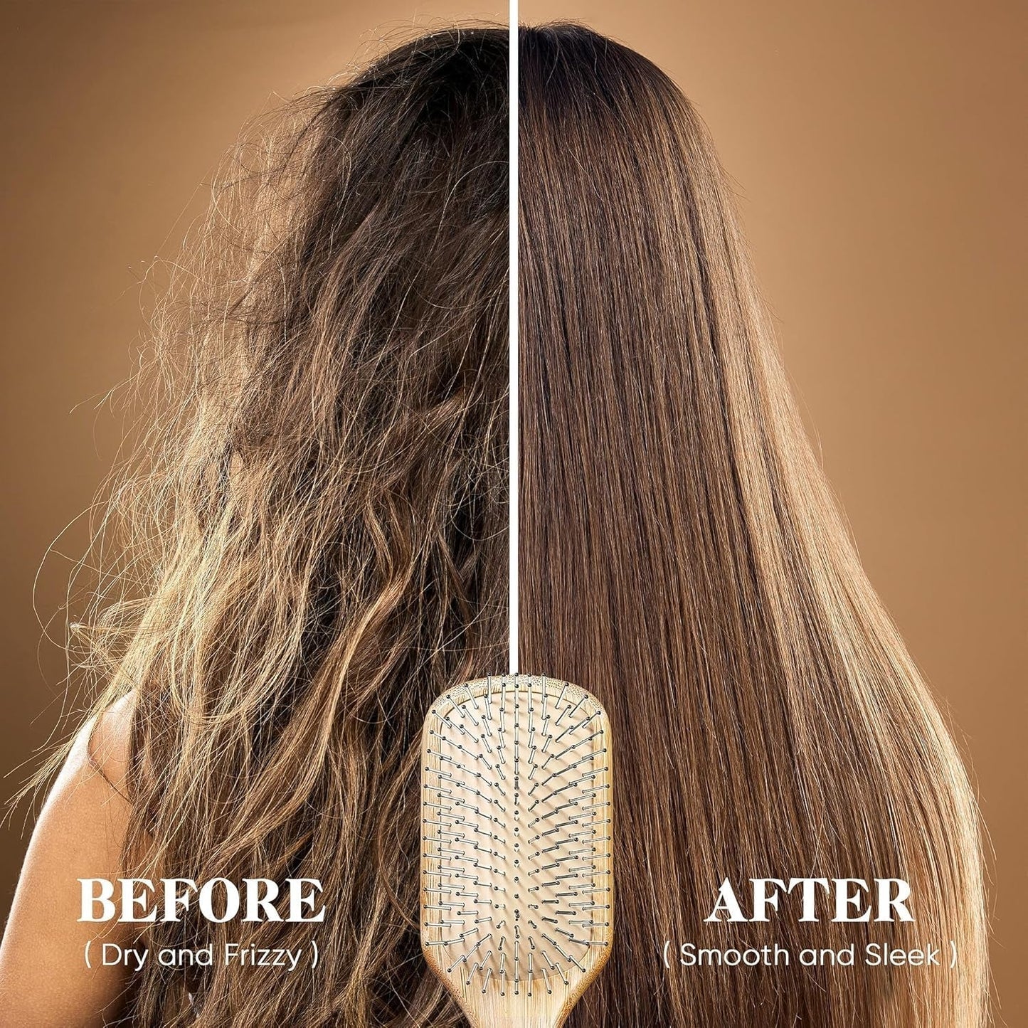 Bamboo Hair Brush with Steel Bristles, Help Hair Growth and Massaging Scalp