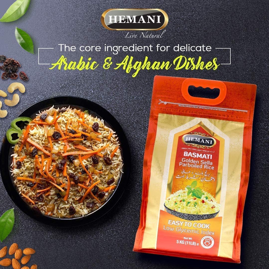 Basmati Golden Sella Parboiled Rice 11LB - Great Value Savings - 1 LB FREE - Easy to Cook - Low Glycemic Index (1 Pack: 11 Pounds)