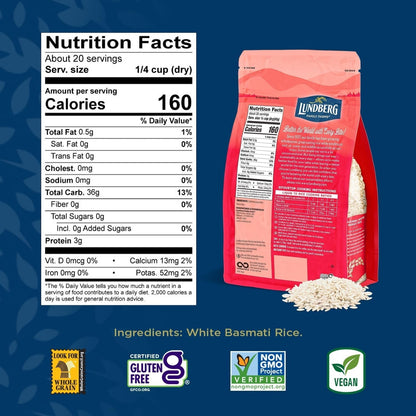 Basmati Rice, Long Grain White Rice - Non - Sticky, Fluffy, Nutty, Aromatic Rice, Vegan Food, Healthy Meals, Gluten - Free Rice Grown in California, 32 Oz - WORLD TIME VISITS