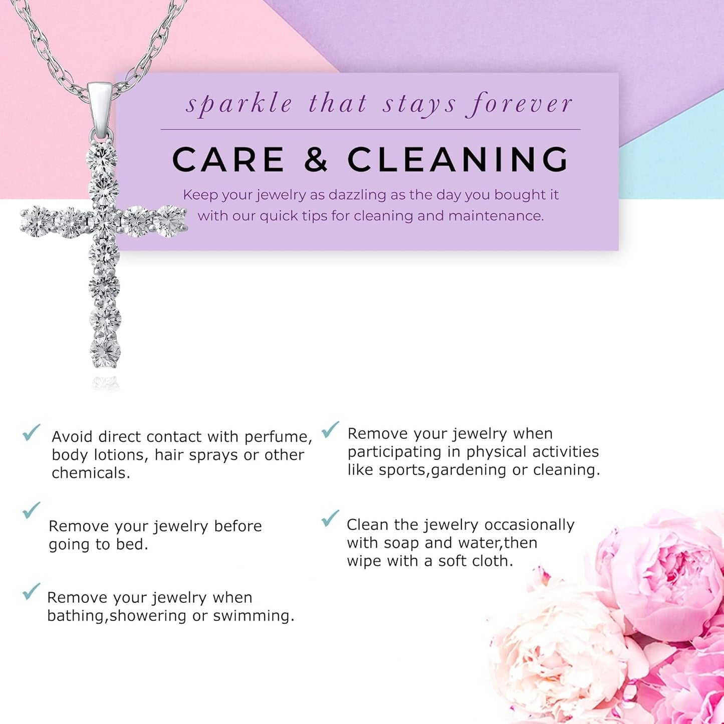 Lab Grown Diamond Cross Necklace for Women | 1/20-2 1/2 CT. TW. White Rhodium Plated 925 Sterling Silver Cross Diamond Pendant Necklace | Accompanied by an Adjustable Silver Chain