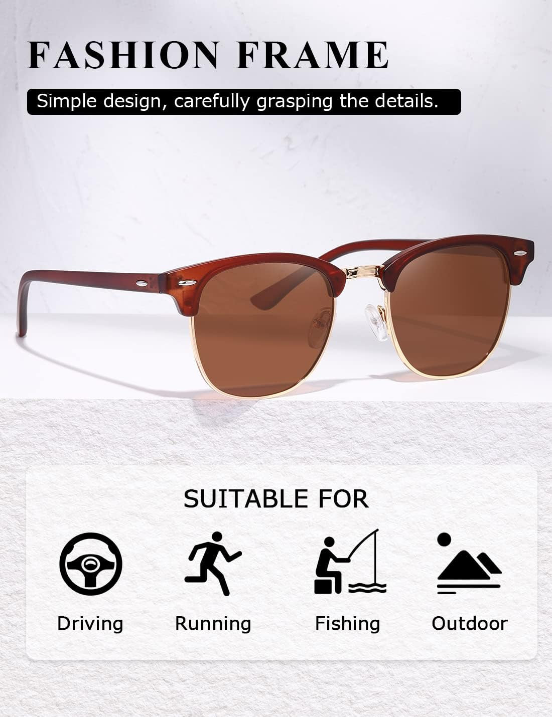 Polarized Sunglasses for Women and Men Semi Rimless Frame Retro Sun Glasses AE0369