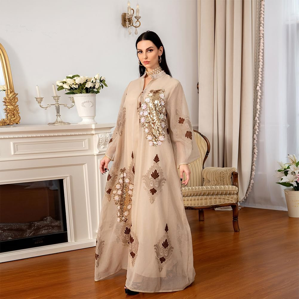 Abaya for Women Muslim Kaftan Floral Maxi Dresses Dubai Turkey Middle East Islam Caftan Ramadan Eid Party Robe - WORLD TIME VISITS