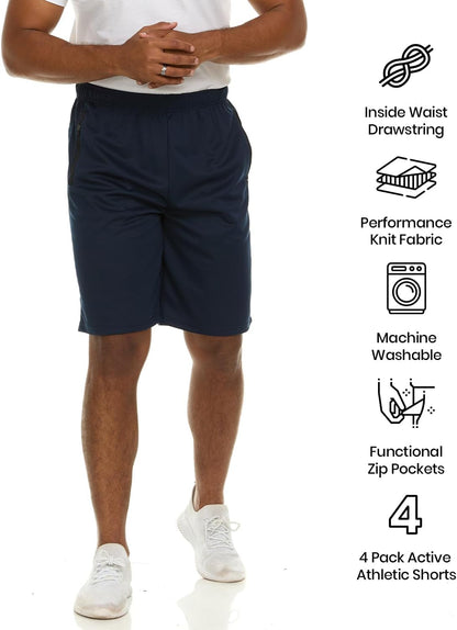 4 Pack: Men'S Dry-Fit Sweat Resistant Active Athletic Performance Shorts