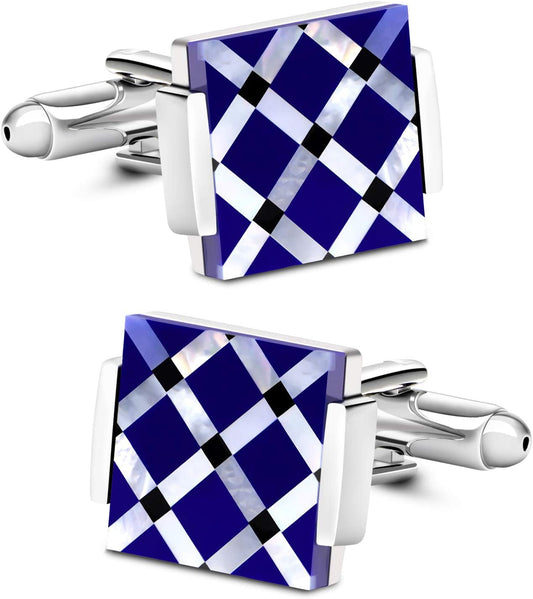 Business Wedding Mother of Pearl Cufflinks for Men Unique Onyx Stripe Tuxedo Cuff Links Mens