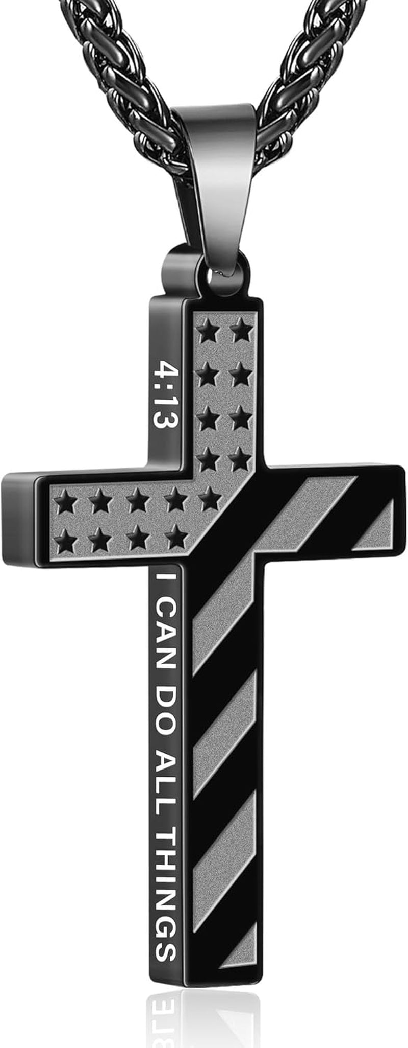 Valentines Day Gifts for Him Cross Necklace for Men Boys, 316L Stainless Steel American Flag Bible Verse Christmas Christian Catholic Baptism Confirmation Gifts 22+2 Inches - WORLD TIME VISITS