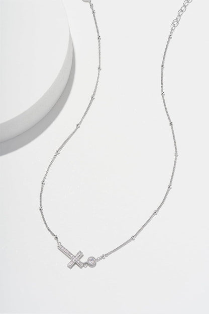 .925 Sterling Silver Rhodium Plated Cubic Zirconia Sideways Cross Sterling Silver Necklace for Women - Faith Dainty Jewelry Choker Cross Necklace for Women, Adjustable Chain 16 Inch