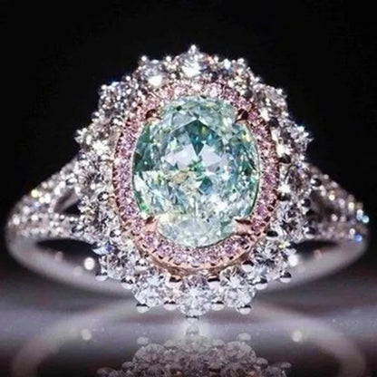 Exquisite Green Cubic Zirconia Ring Female Set with Green Zircon Jewelry