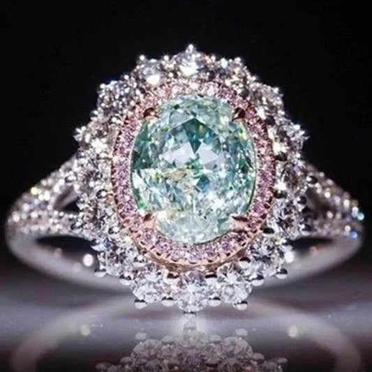 Exquisite Green Cubic Zirconia Ring Female Set with Green Zircon Jewelry
