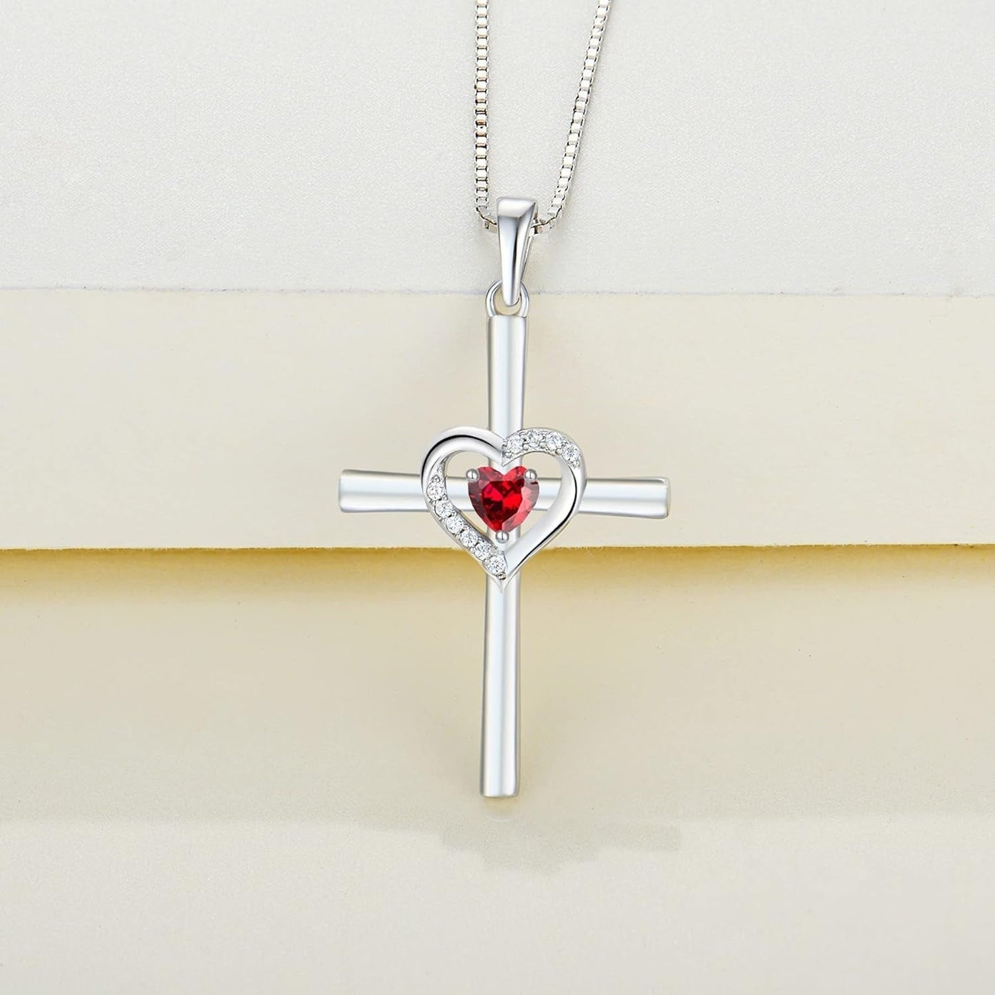 Heart Cross Necklace Sterling Silver Crucifix Pendant Gemstones Criss Jewelry for Women