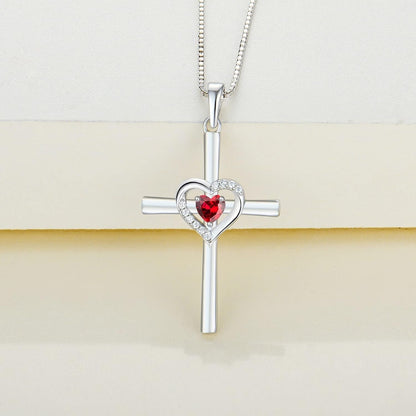 Heart Cross Necklace Sterling Silver Crucifix Pendant Gemstones Criss Jewelry for Women
