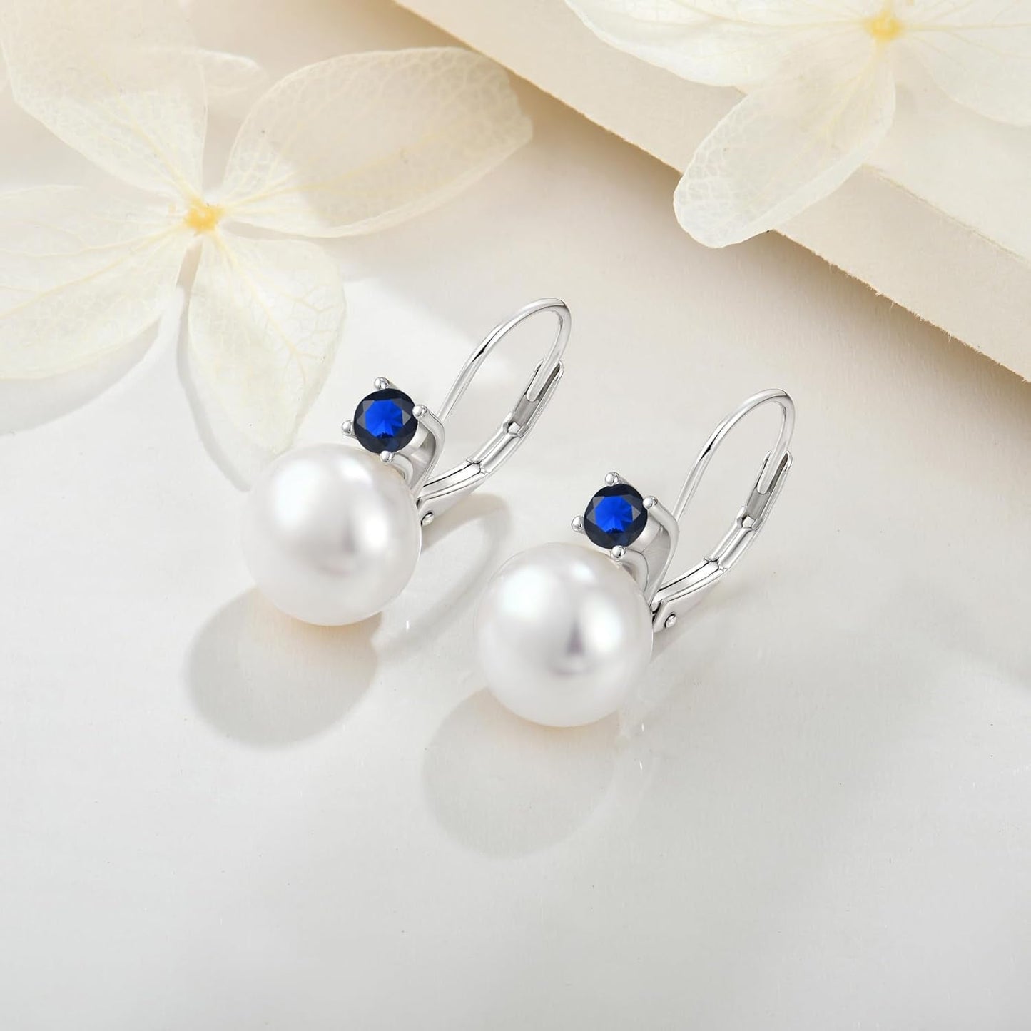 925 Sterling Silver Cubic Zirconia Freshwater Cultured Pearl Drop & Dangle Leverback Earrings