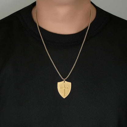 Armor of God Cross Pendant Necklace, Shield of Faith, Ephesians 6:16-17, Religious Amulet, Knights Templar Crusader, Stainless Steel 24" Chain