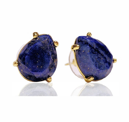 Lapis Lazuli Earrings Pear Shape Faceted Gold Stud Earrings Genuine Gemstone Birthday Stone Earrings Gold Earrings for Women - USA  (Lapis-Lazuli)