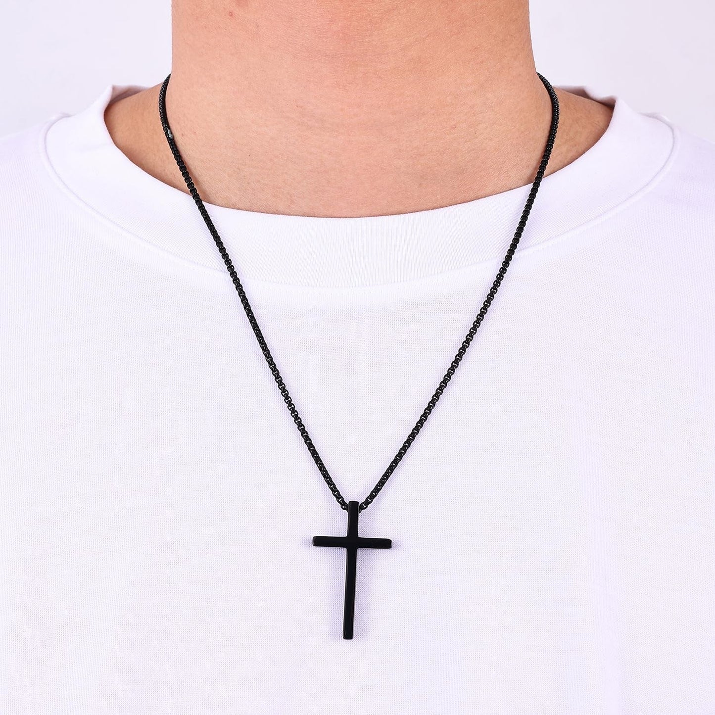 Cross Necklace for Men, Inspirational Bible Verse Cross Chain for Men, Stainless Steel Box Necklace, Religious Christian Jewelry Gift
