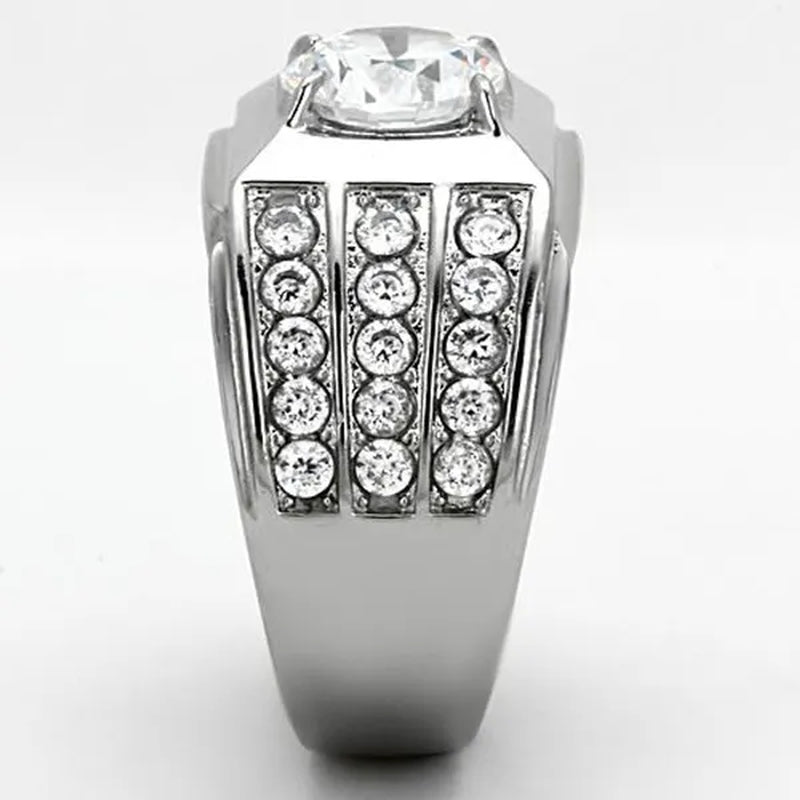 2.94 Ct Round Cut Simulated Diamond Silver Stainless Steel Ring Sizes 8-13