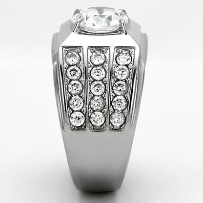 2.94 Ct Round Cut Simulated Diamond Silver Stainless Steel Ring Sizes 8-13
