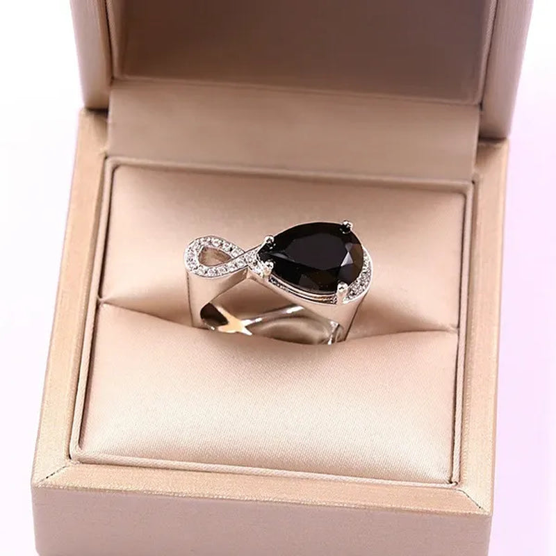 New trend fashion irregular 8-shaped high carbon diamond ring jewelry female models 925 sterling silver white gold natural gemstone high carbon black diamond ring anniversary gift banquet engagement wedding diamond ring size US5-11