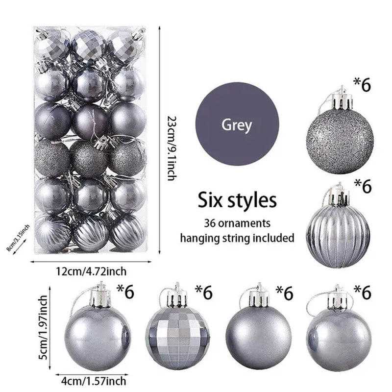 36Pcs/Box 4CM Glitter Christmas Balls Xmas Tree Hanging Pandent Balls Rose Gold Silver Green Red Blue New Year Christmas Home Decor