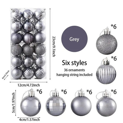 36Pcs/Box 4CM Glitter Christmas Balls Xmas Tree Hanging Pandent Balls Rose Gold Silver Green Red Blue New Year Christmas Home Decor