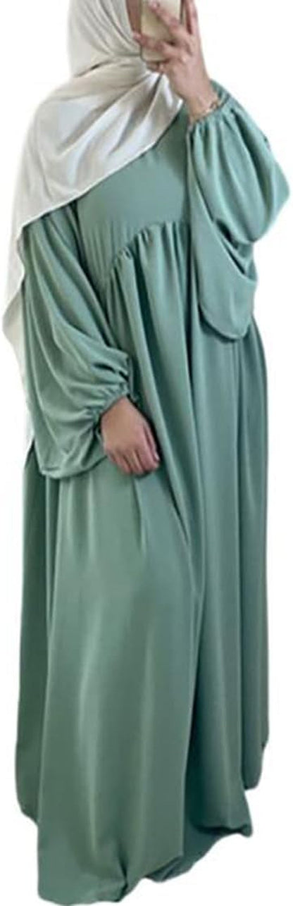 Women Muslim Dress Ramadan Prayer Garment Abaya Dubai Islam Eid Crepe Balloon Sleeve African Turkey Robe without Hijab - WORLD TIME VISITS